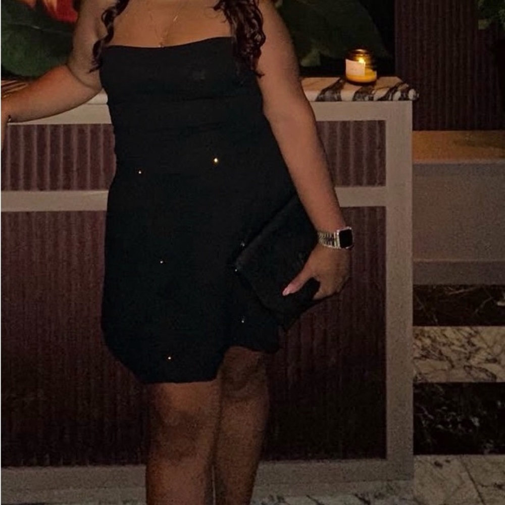 Fashion Nova Strapless Black Dress with Gold Buttons